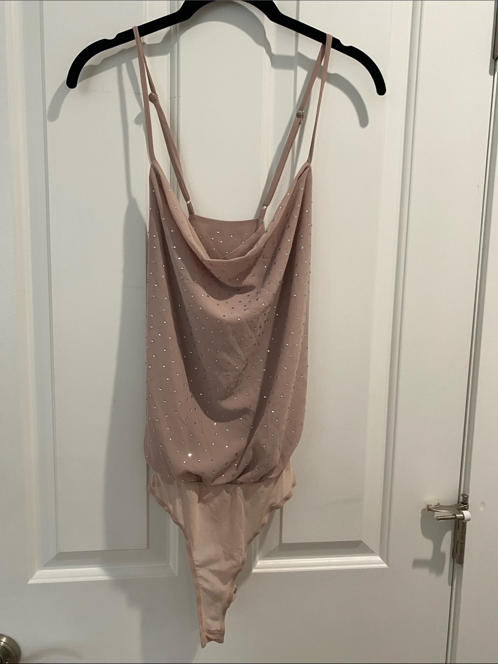 Crescent Nude Blush Cowl-Neck Chemise with Rhinestones